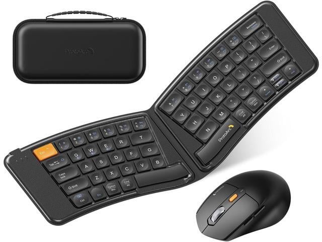 ProtoArc Ergonomic Foldable Keyboard Mouse, XKM03 Portable Folding Bluetooth Keyboard Mouse Combo for Business and Travel, Split Design, 3...