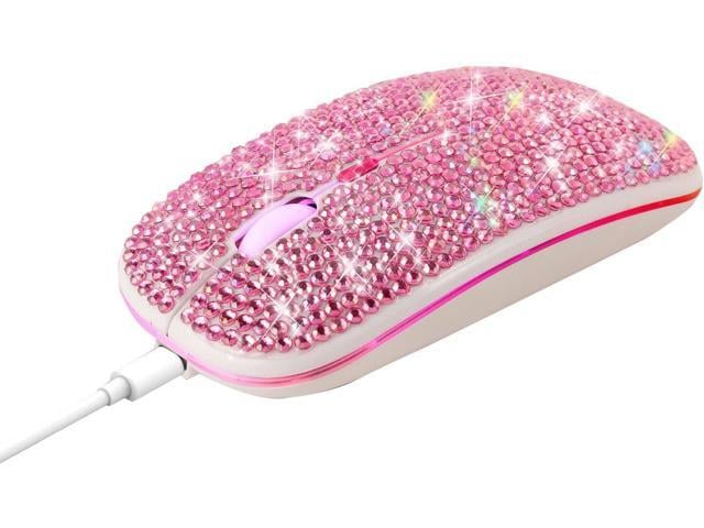 HXMJ Bling Dazzling Rechargeable 2.4GHz+5.2 Bluetooth Wireless Mouse Covered with Crystal Diamond Rhinestone,RGB Backlit,Great Gift idea for Her...