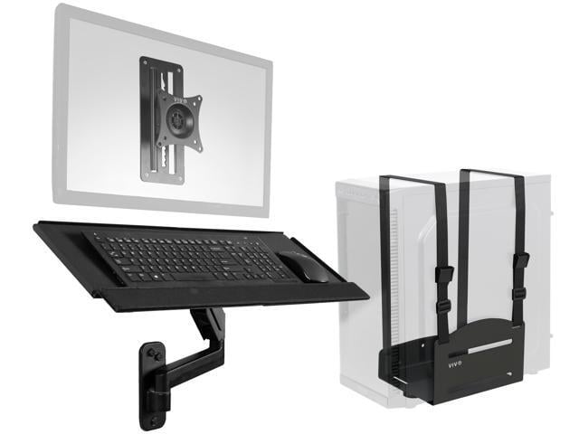 VIVO Sit-Stand Single Monitor Mount, Keyboard Tray, and PC Wall Mount Kit