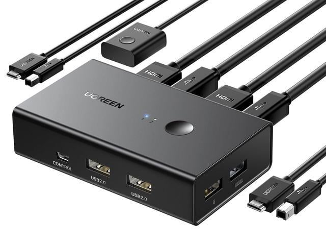 UGREEN KVM Switch 1 Monitor 2 Computers, Share 4 USB Ports, HDMI KVM Switch for Keyboard Mouse Printer to One Monitor Support 4K@60Hz, HDR, Include...