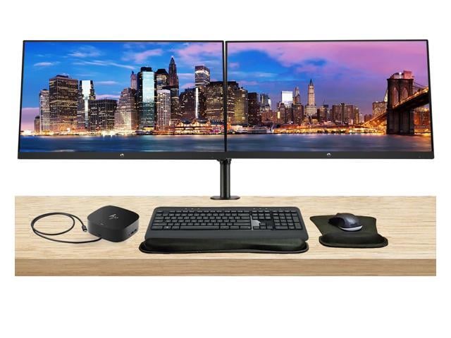 HP EliteDisplay E32k G5 32 inch 4K UHD IPS Monitor, 2-Pack Bundled with HDMI, USB-C, Ethernet, Display Port, Speakers, Stand, Wireless Keyboard and...