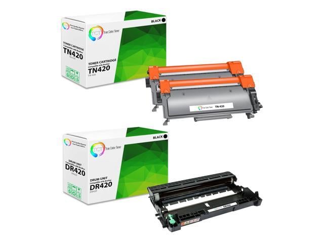 Brother True Color Toner TN420 Toner Cartridge 2 Pack and DR420 Drum Unit - Premium Compatible Replacements for Brother HL-2230 2280 MFC-7360 7460 7860...