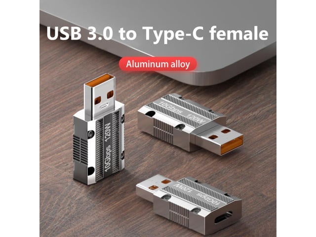 USB3.0 To Type-C Data Transfer Adapter 10Gbps High-speed 120W Charging Adapter Zinc Alloy With Keyhole for Tablet Mobile Phone