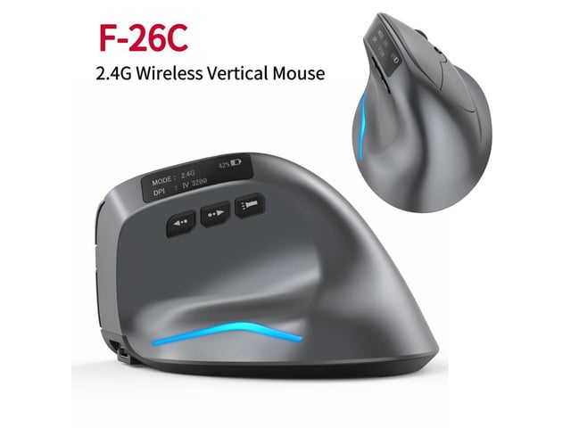 F-26C Optical Gamer Mouse Ergonomic 3200DPI Desktop Upright Mouse 8 Buttons Rechargeable for PC Laptop for Office Home