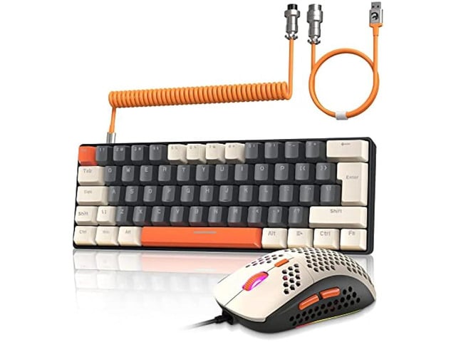 ZIYOU LANG RK-T60 Wired Mechanical Gaming Keyboard and Mouse Combo Portable with Rainbow Backlit 62Key NKRO 6400DPI RGB Honeycomb Mice Coiled...