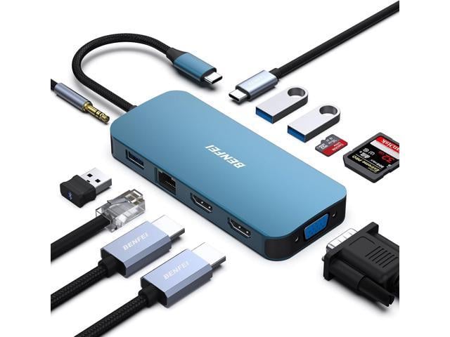 BENFEI 11-in-1 USB C Hub Triple Display Docking Station Dual HDMI, VGA, 3*USB 3.0, 1Gbps Ethernet, 100W Power Delivery, SD/TF Card Reader, 3.5mm...