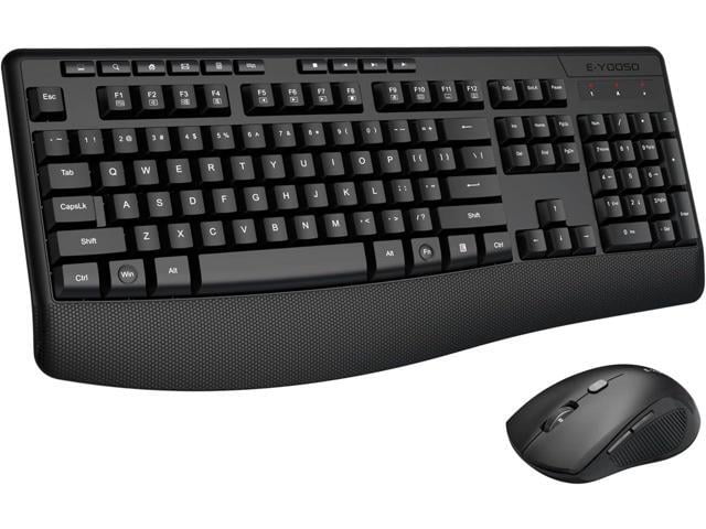 Wireless Keyboard and Mouse Combo, E-YOOSO 2.4GHz Full Sized Ergonomic Wireless Keyboard with Wrist Rest, 3 DPI Adjustable and 6 Buttons Cordless...