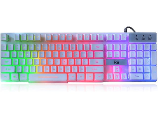 Rii RK100+ White Gaming Keyboard,USB Wired Multiple Colors Rainbow LED Backlit Large Size Mechanical Feeling Ultra-Slim Multimedia Office Keyboard...