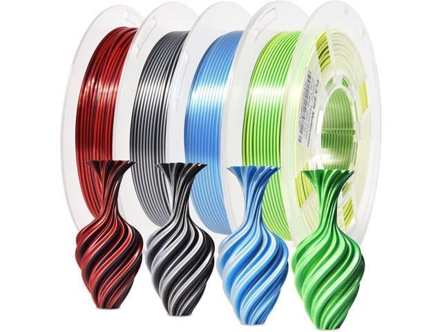 RAMBERY Silk Dual Color 3D Printer Filament Bundle 1.75mm +/- 0.02mm, Bicolor PLA 3D Printing Filament 200gX4 Spools (1.76 lbs), Black-Silver,...