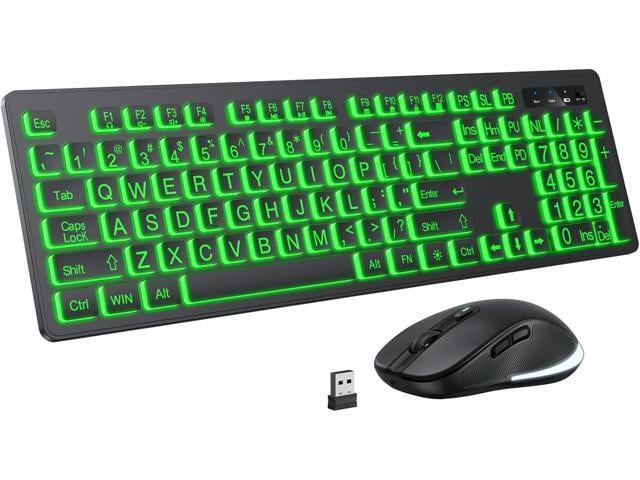 Large Print Wireless Keyboard and Mouse - 7 Colors Backlit Keyboard, Oversize Letters Keys Easy to See and Type, Rechargeable Keyboard and Mouse...