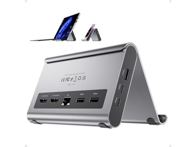 USB C Docking Station Dual Monitor, PULWTOP Laptop Dock for Windows, Laptop Docking Staion Stand with 2xHDMI 4K,3xUSB-C/A 10Gbps,2xUSB-A...