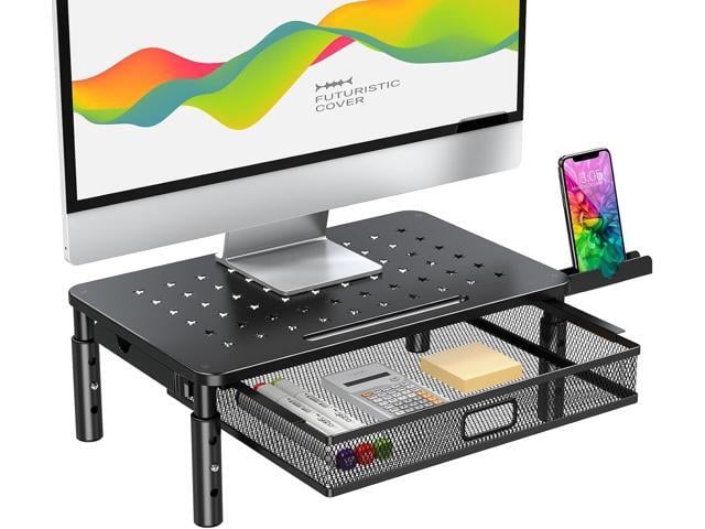 Zimilar Monitor Stand Riser with Metal Mesh Drawer, Height Adjustable Monitor Riser with Phone Holder for Computer, Laptop, Printer, Notebook,...