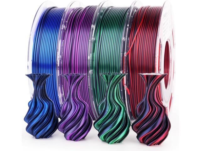 AMOLEN Silk PLA 3D Printer Filament Bundle, Shiny Dual Color PLA Filament 1.75mm Pack, Color Change PLA 3D Printing Filament for Most FDM 3D...