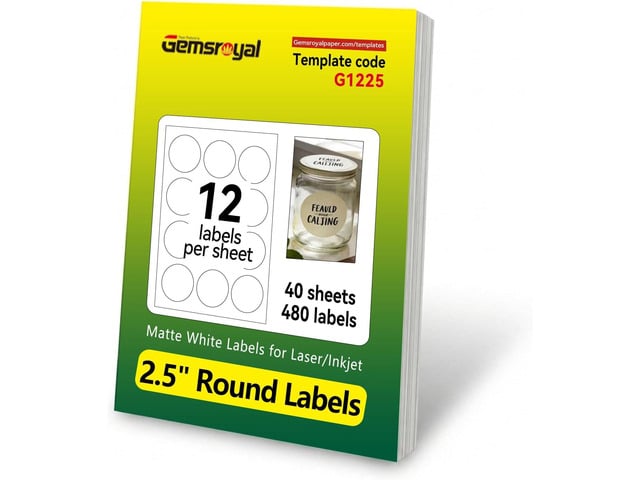 2.5' Round Labels Printable,Matte White Circle Stickers for Inkjet & Laser Printer,Permanent Adhesive Blank Sticker Paper,40 Sheets,480 Labels,for...