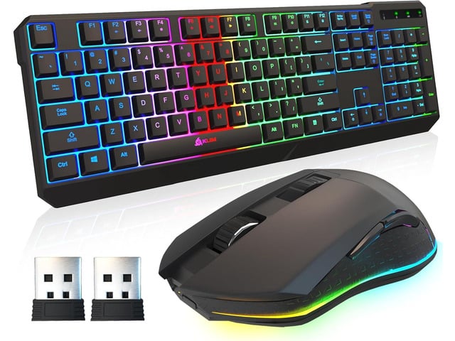 KLIM Chroma Wireless Keyboard and Mouse RGB Backlit Gaming Combo, Rechargeable Wireless Keyboard & RGB Mouse, Durable & Ergonomic, Dual USB...