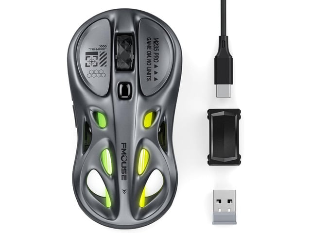 FMOUSE Wireless Mouse Gaming, Tri-Mode 2.4G/Dual Bluetooth/Wired, Ergonomic, Hollow Lightweight, 4800 DPI Programmable, RGB, Rechargeable Type-C...